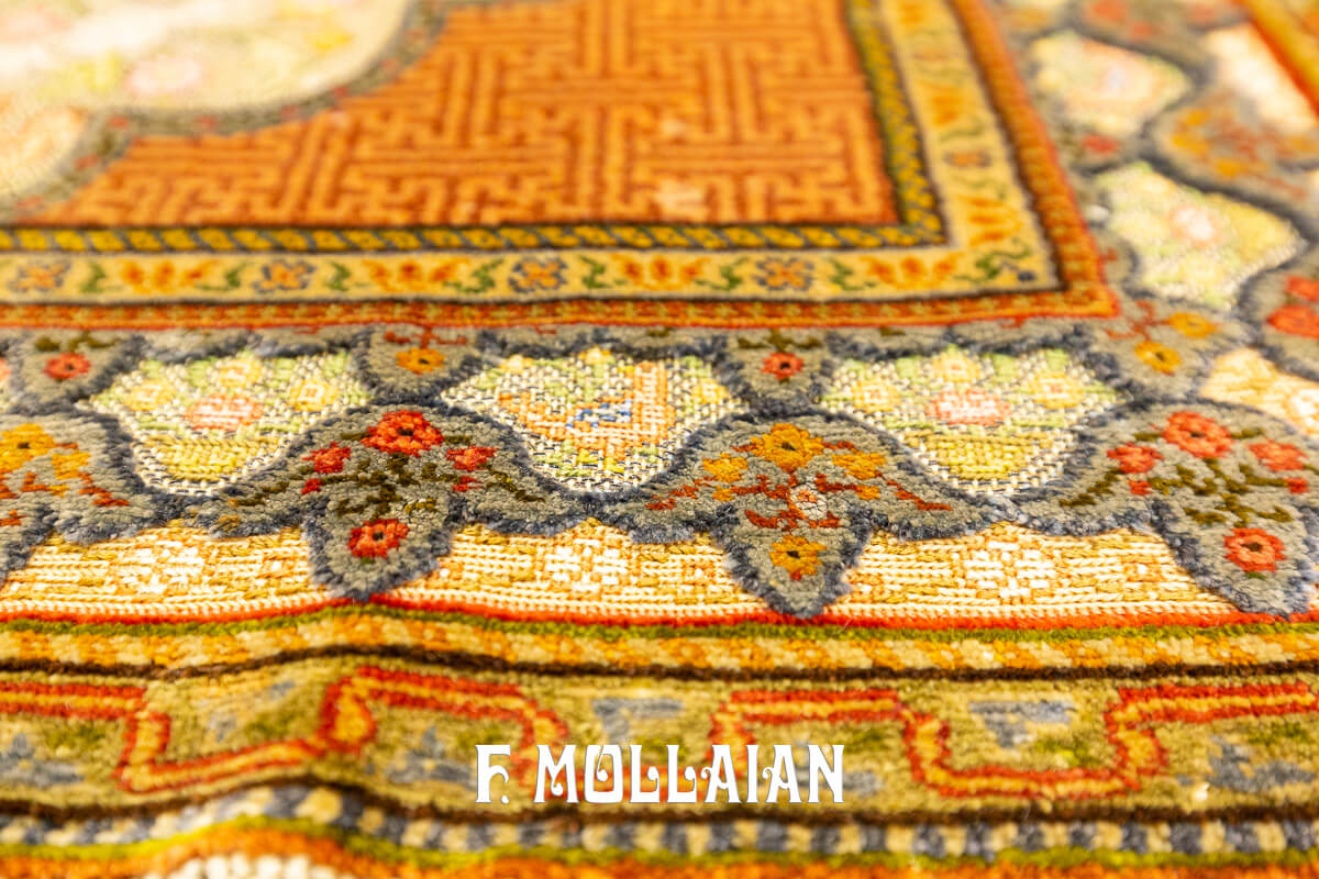 Tapis Qum Kapi Rare Motif Ange, Soie et Métal n°:101192